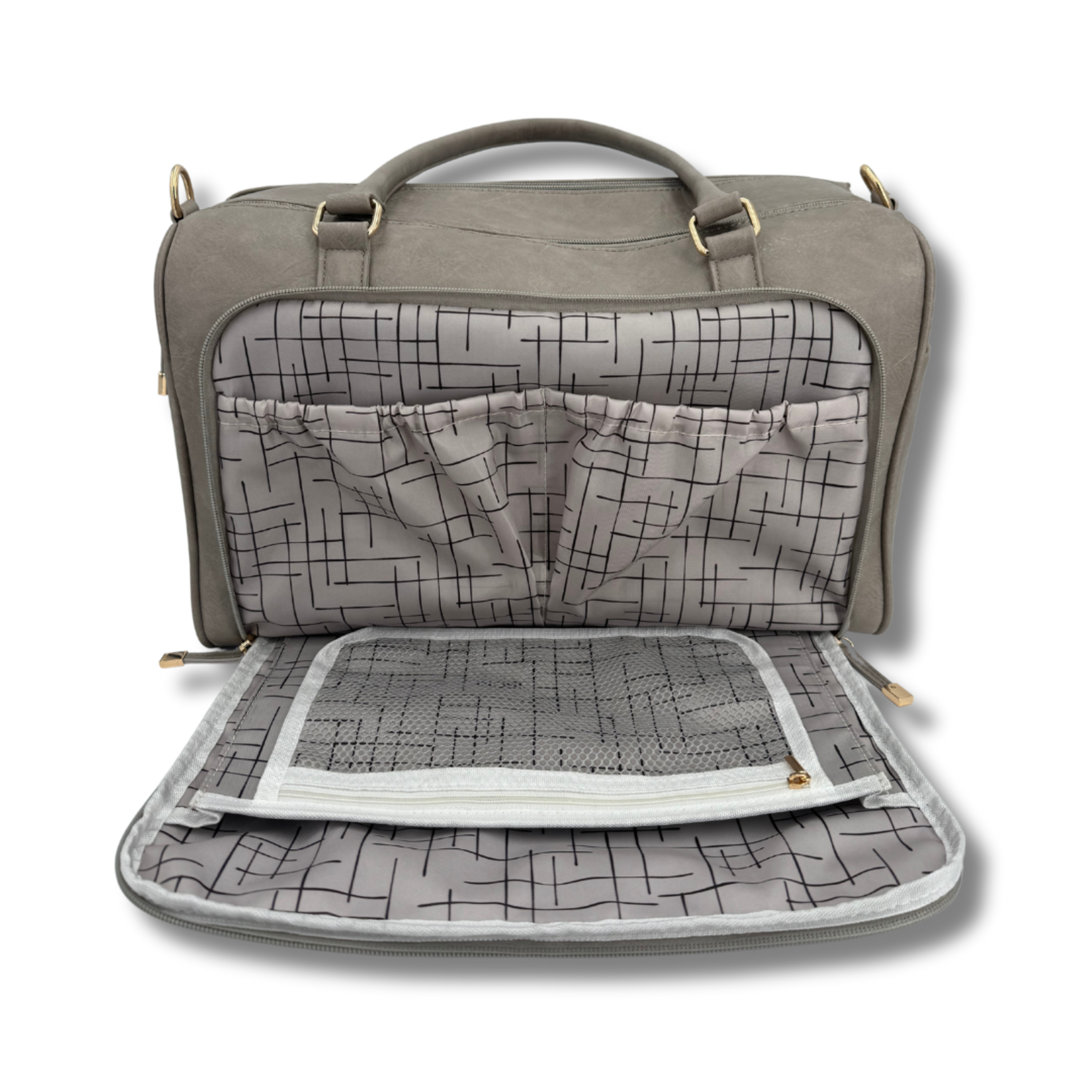 Isoki Double Zip Satchel - Luiertas - 5 delig -Stone - Kunstleer - 42 cm breed