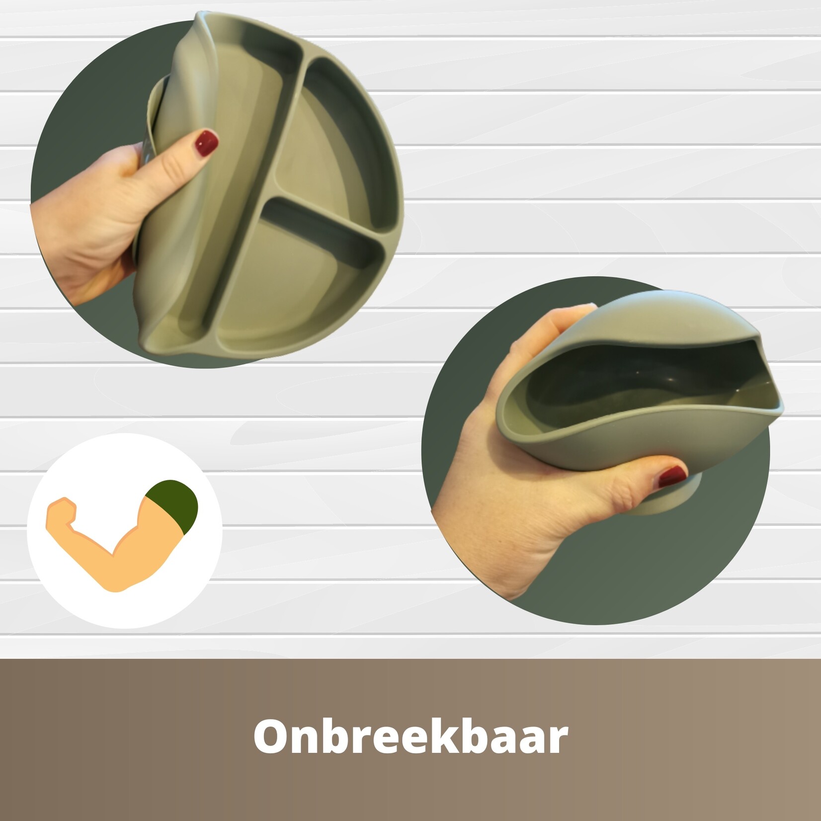 Ik Ben Zo Mooi  8-delige Siliconen Kinderservies set met Bord, Deksel en Kom met Zuignap - Doeskin zand