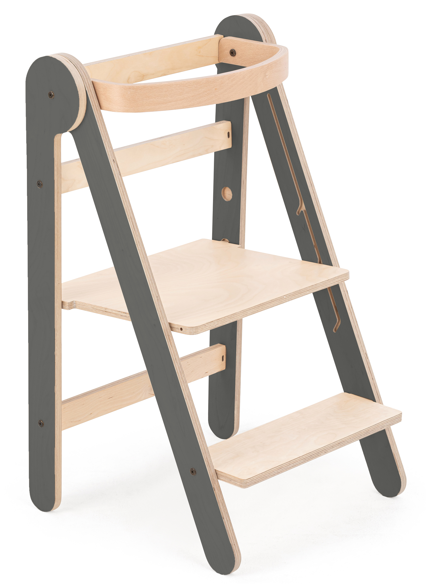 Mamatoyz Houten Leertoren Opvouwbaar - Montessori - Naturel met grijs afbeelding