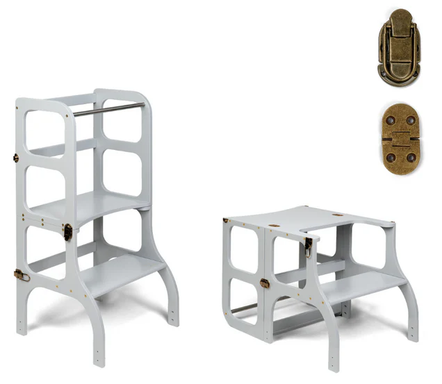 Ette Tete Leertoren Step'n Sit | Inklapbaar tot tafel en stoel | Grijs met messing afbeelding