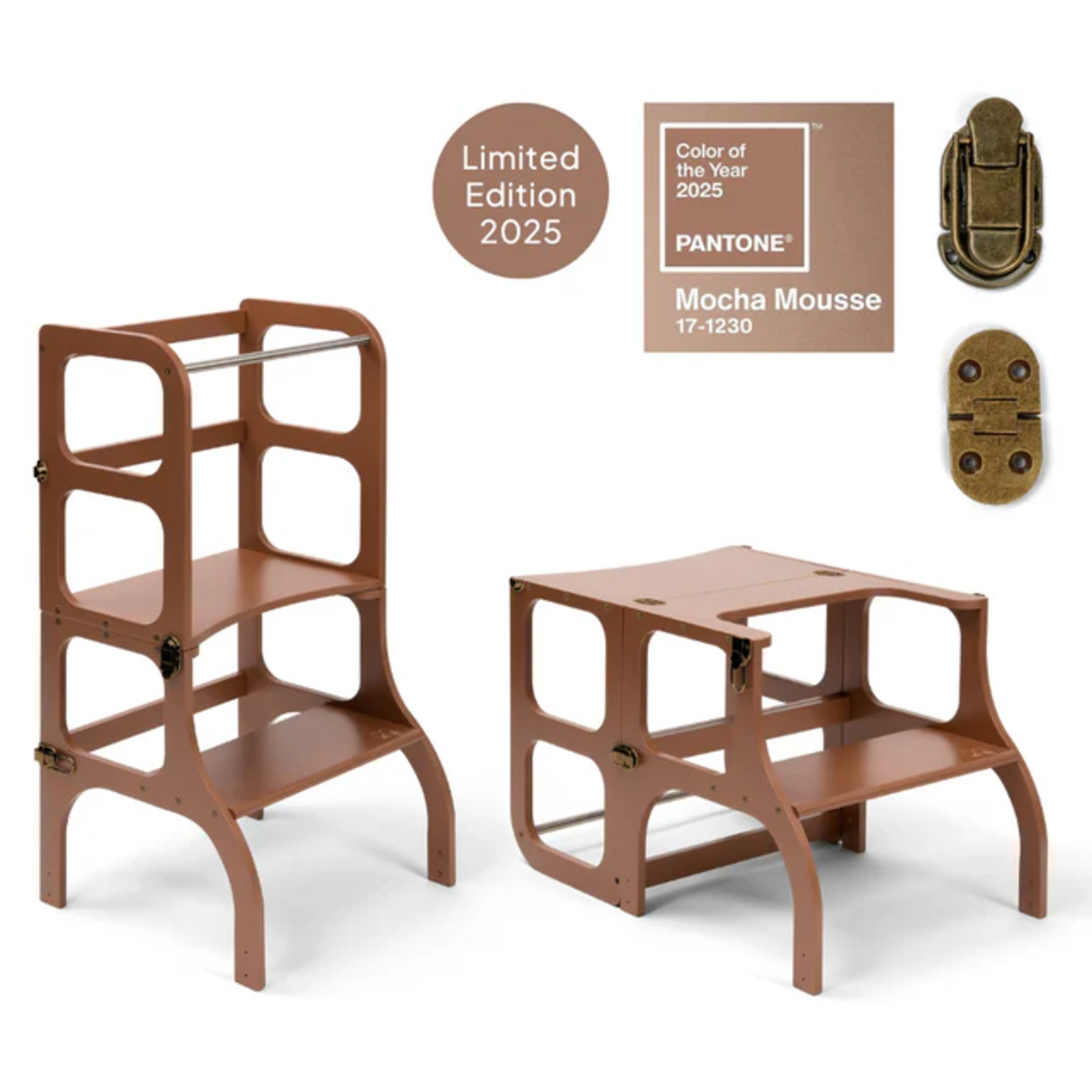Ette Tete Leertoren Step'n Sit | Inklapbaar tot tafel en stoel | Limited Edition | Mocha Mousse met messing