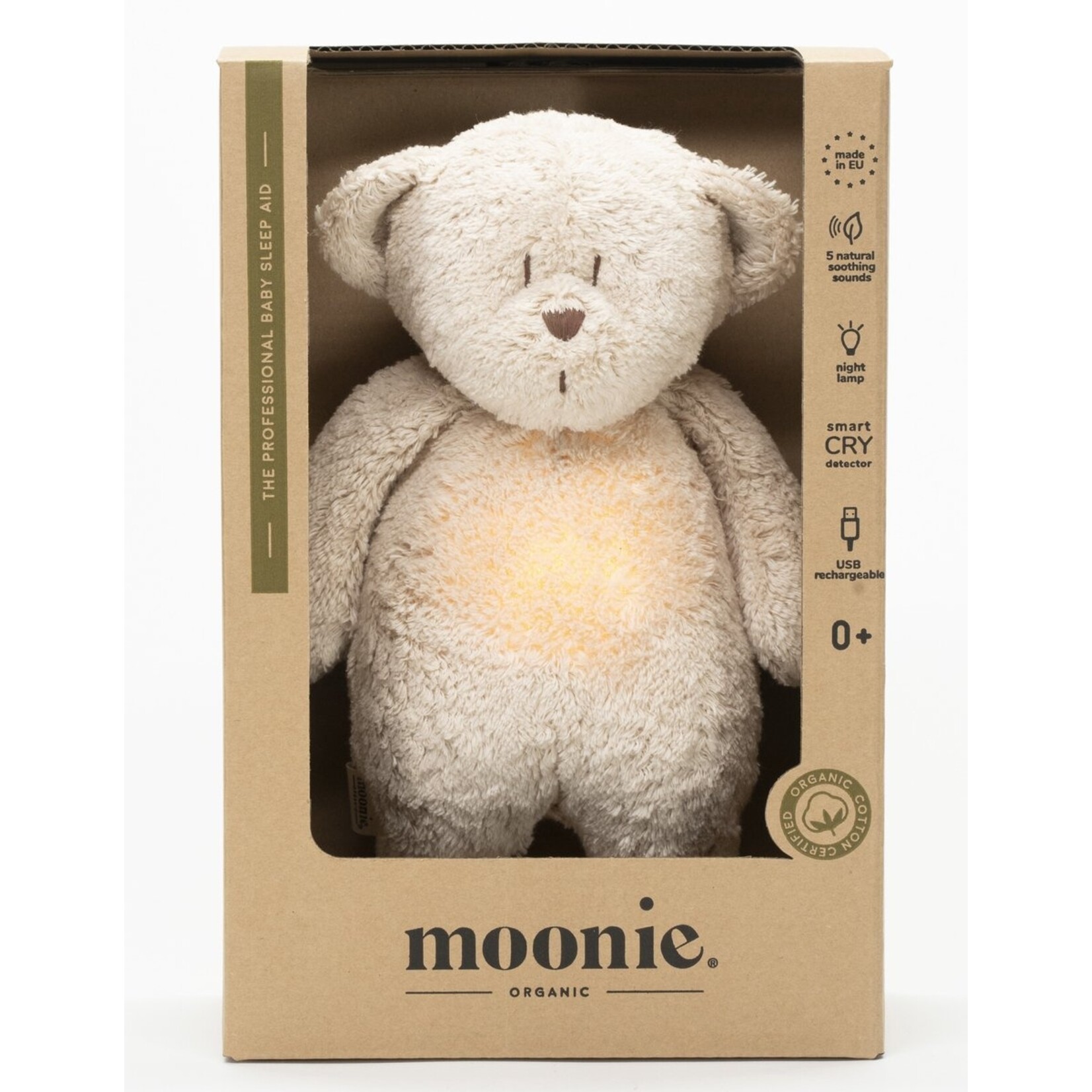 Moonie Moonie The Humming Bear Sand Natur 2.0 - organic - hartslag knuffel - beer