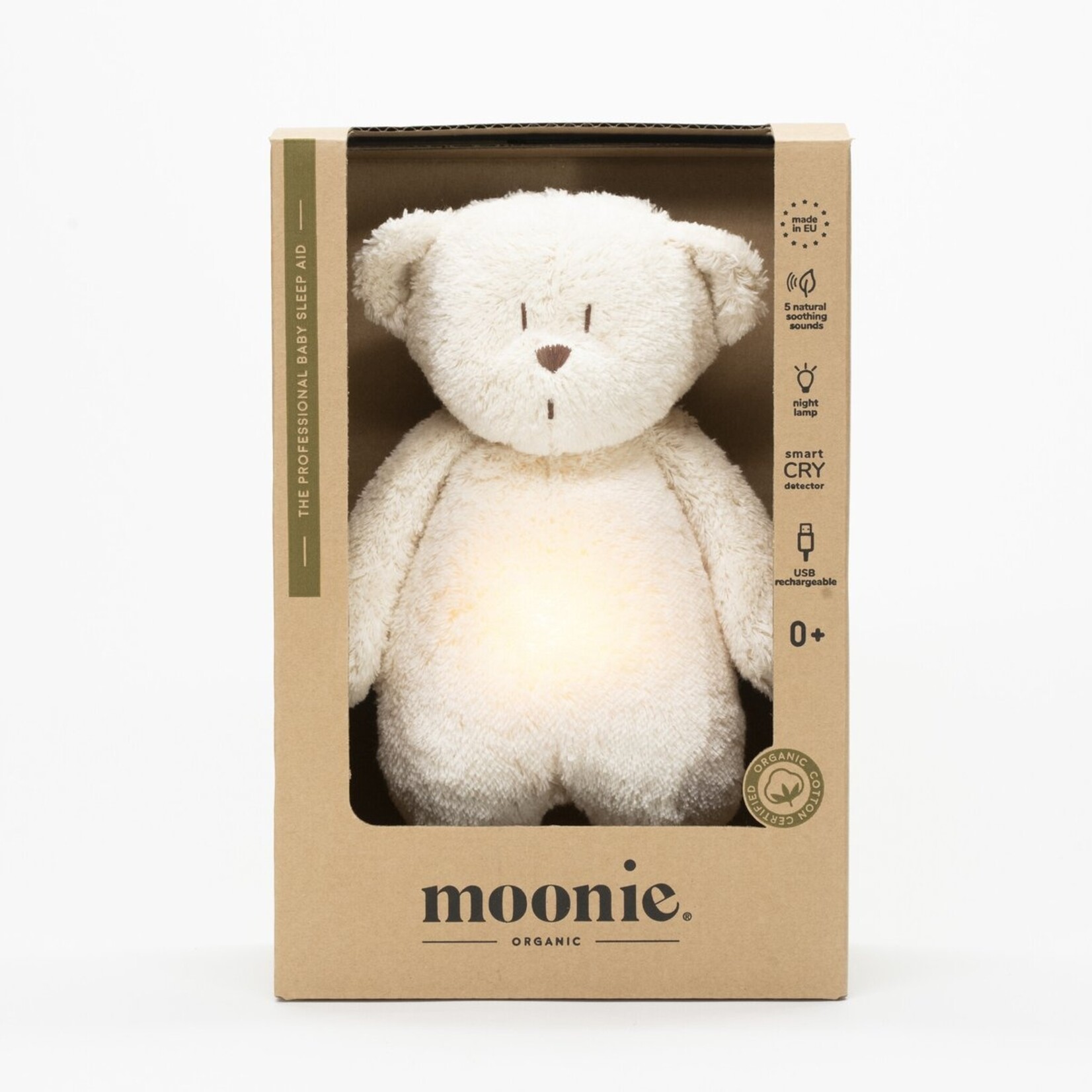 Moonie Moonie The Humming Bear Polar wit Natur 2.0 - organic - hartslag knuffel - beer