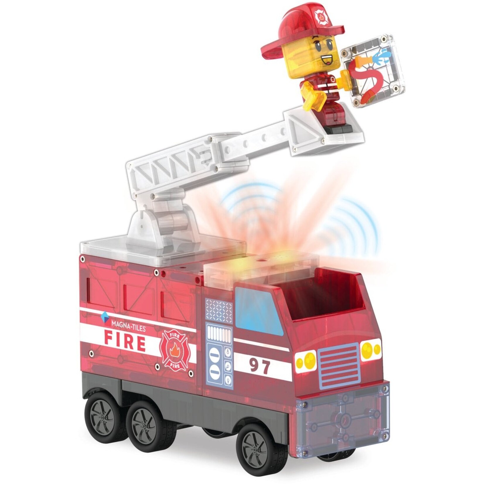 Magna-Tiles MAGNA-TILES Brandweer station 50-delige set met brandweer auto - magnetisch bouw speelgoed - magnetische tegels - open einde speelgoed