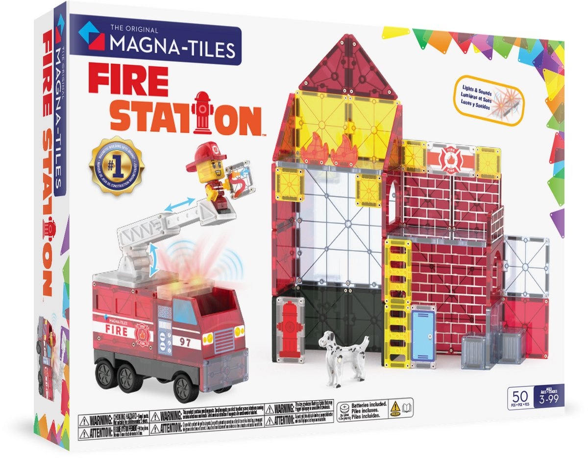 Magna-Tiles MAGNA-TILES Brandweer station 50-delige set met brandweer auto - magnetisch bouw speelgoed - magnetische tegels - open einde speelgoed afbeelding