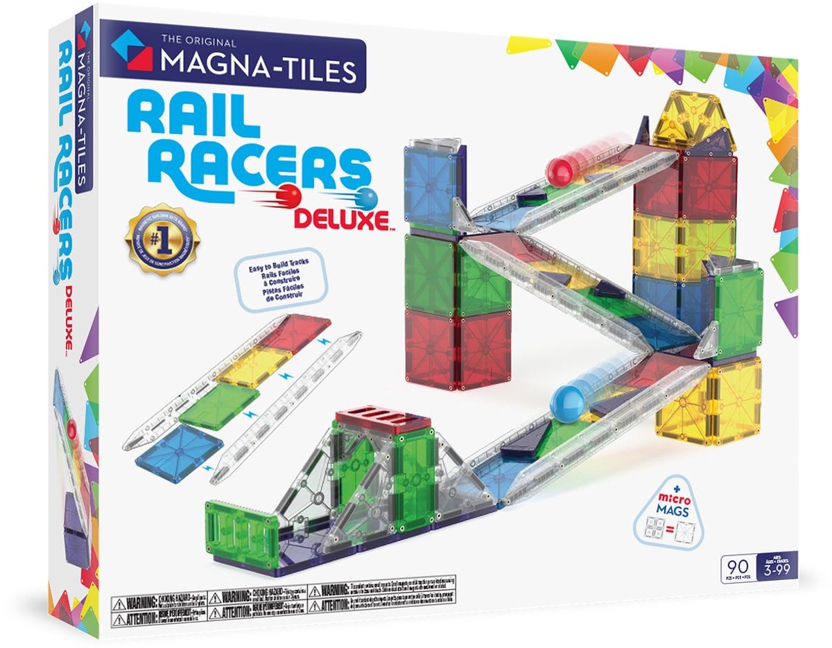 Magna-Tiles Knikkerbaan Deluxe 90-delige set - Rail Racer - magnetisch bouw speelgoed - magnetische tegels - open einde speelgoed - educatief constructie afbeelding