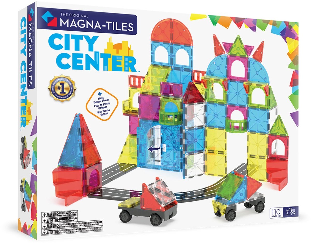Magna-Tiles City Center 110-delige set - magnetisch bouw speelgoed - magnetische tegels - open einde speelgoed - educatief constructie afbeelding