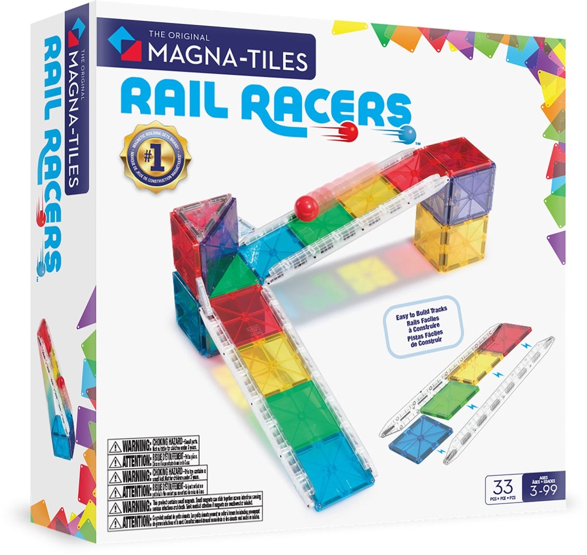 Magna-Tiles Knikkerbaan 33-delige set - Rail Racer - magnetisch bouw speelgoed - magnetische tegels - open einde speelgoed - educatief constructie afbeelding