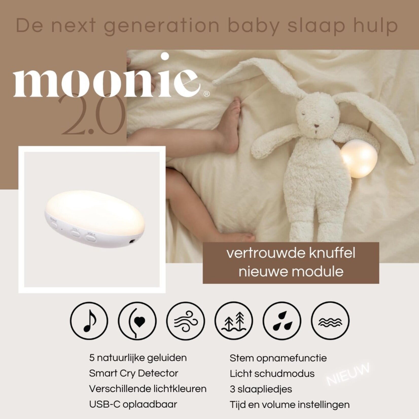 Moonie Moonie The Humming Bear Roze Natur 2.0 - hartslag knuffel - beer