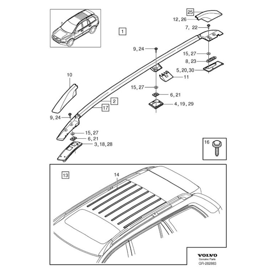 Roofing strip seal LH 30784017 NOS 2003-2014 Volvo XC90