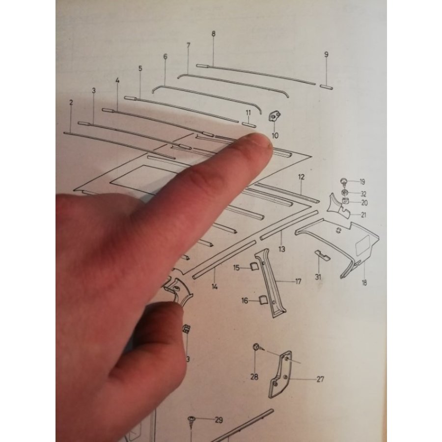 Plastic support connecting ring ribs roof lining 3-door version 3273431-1 NOS Volvo 340, 360