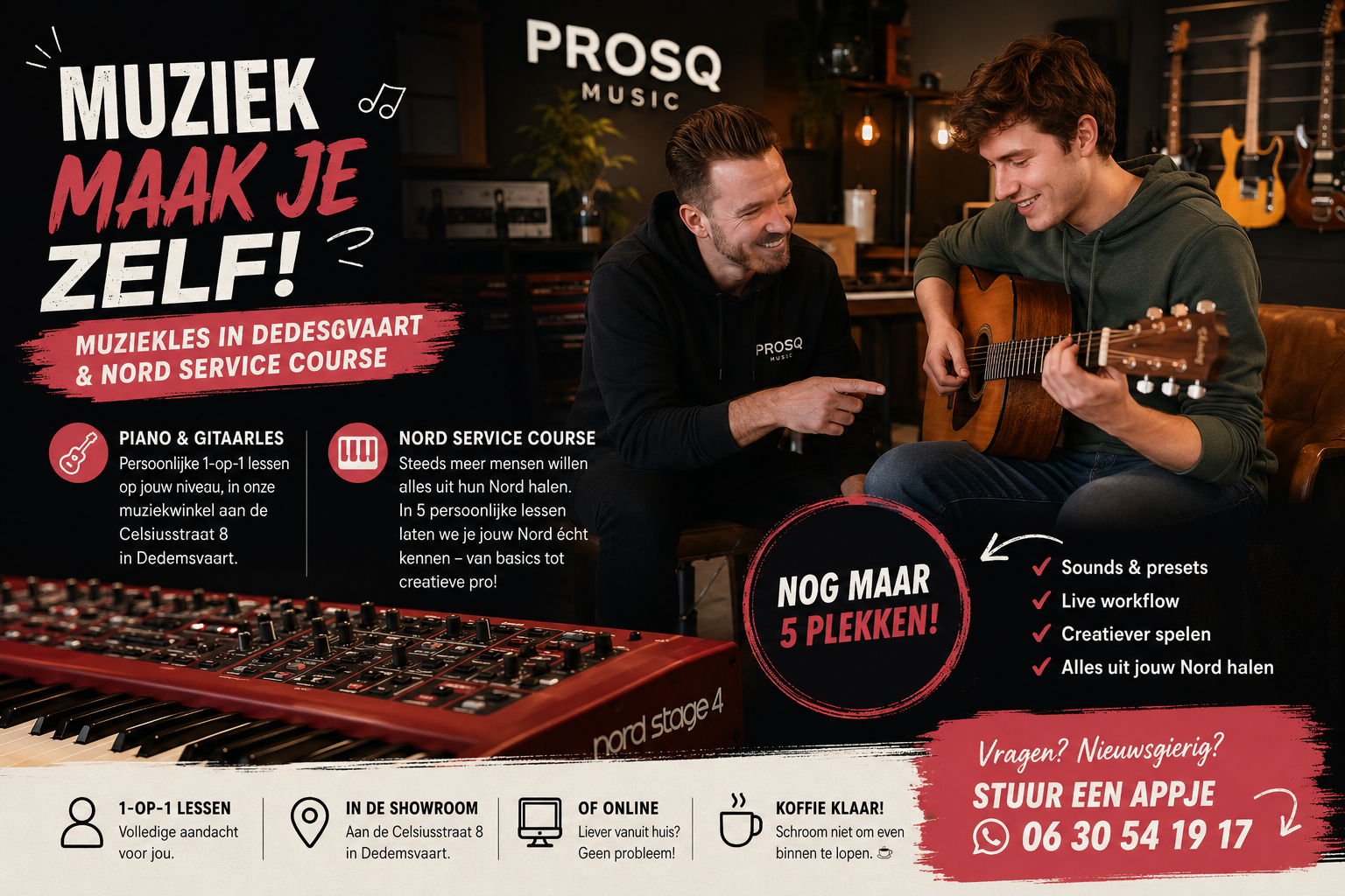 Muzieklessen & Nord Service Course in Dedemsvaart – leer spelen met plezier bij Prosq Music 
