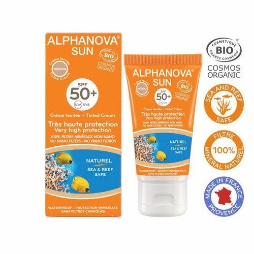 Alphanova Sun Bio Getinte Zonnebrandcreme Gezicht SPF 50 Doree (Medium)