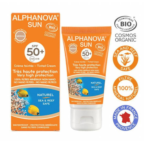 Alphanova Sun Bio Getinte Zonnebrandcreme Gezicht SPF 50 Doree (Medium)