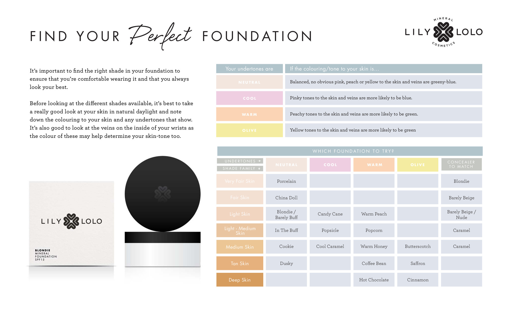 Lily Mineral Foundation Colour Chart