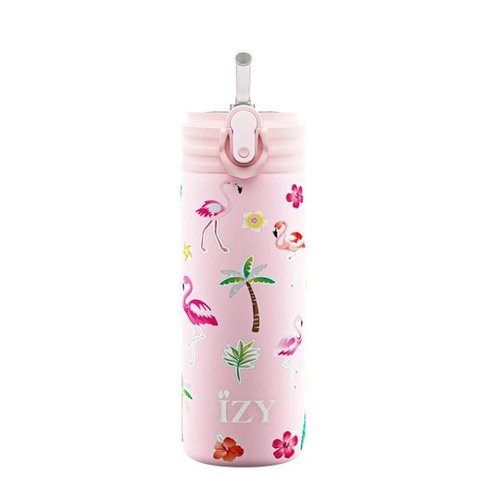 IZY Kids RVS Thermosfles (350ml) - Pink Flamingo