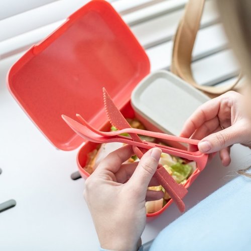 Koziol Bio Circulair Lunchbox & Cutlery Set Candy Ready - Grey