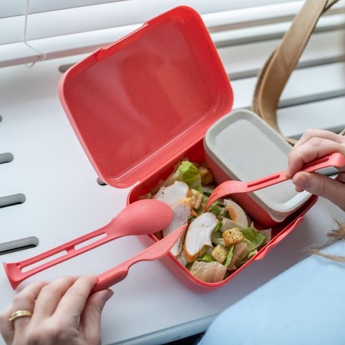 Koziol Bio Circulair Lunchbox & Cutlery Set Candy Ready - Grey