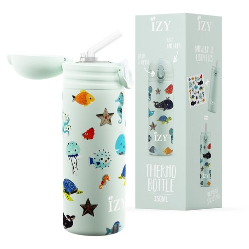 IZY Kids Stainless Steel Thermos (350ml) - Green Ocean life