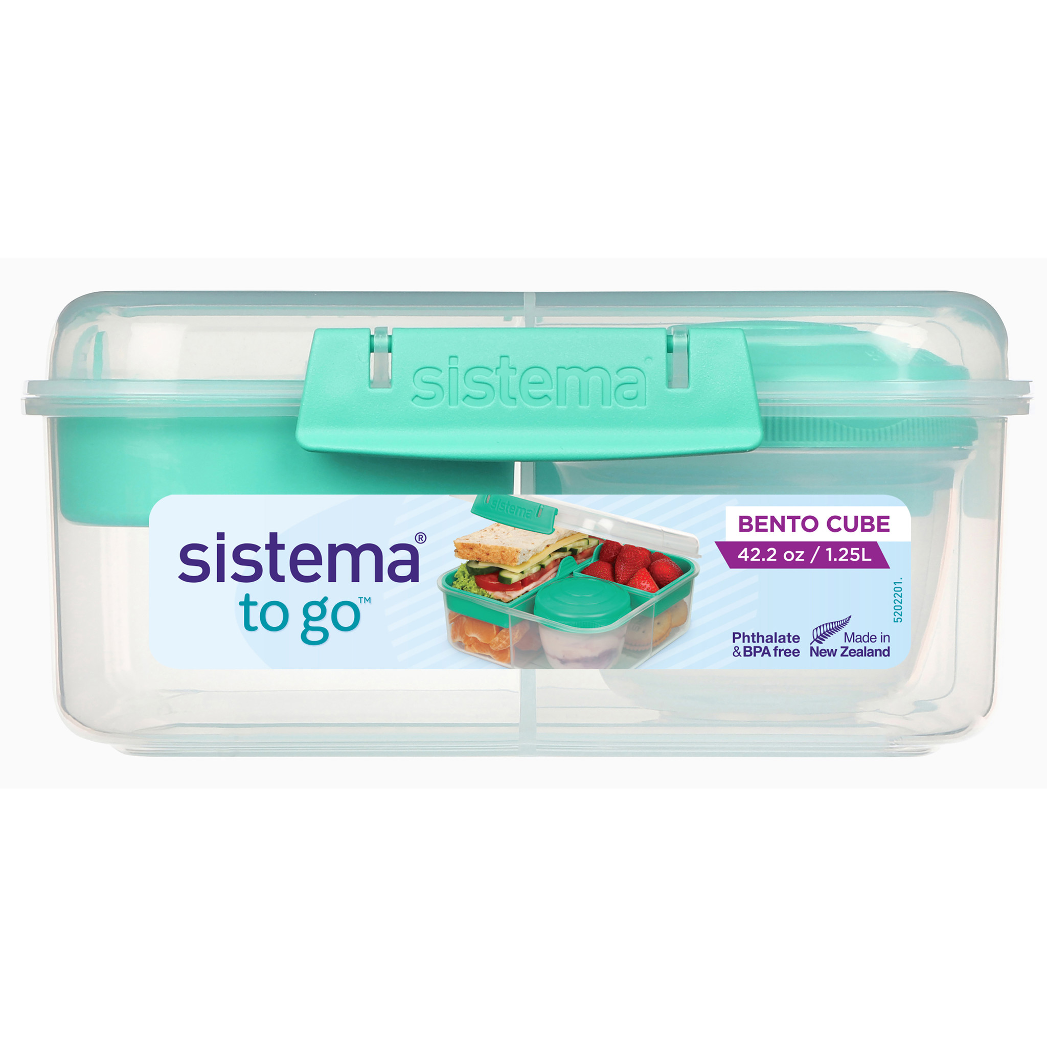 Sistema Bento Box To Go Lunch Box With Yoghurt/Fruit Pot 1.25 L Square  Bpa-Free Minty Teal