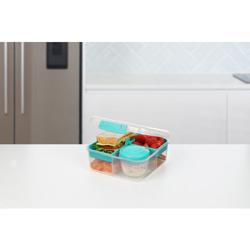 Sistema Bento Box 1.25L met Yoghurtpotje Transparant Teal Bewust Puur