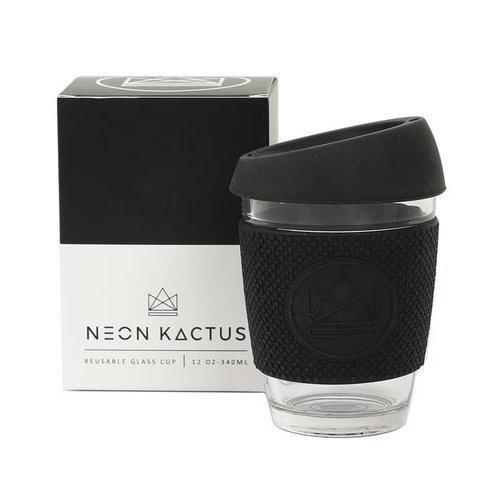 Neon Kactus Glas-Kaffeetasse 340ml - Schwarz
