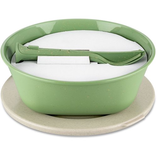 Koziol Bio Circular Dish with Lid and Cutlery Set 1.3 Liter - Green