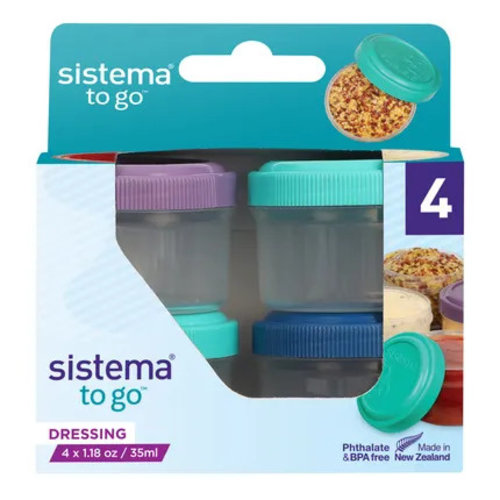 Sistema To Go Collection 1.18 Oz. Salad Dressing Containers,  Pink/Green/Blue/Purple, 4 Pack, BPA Free, Reusable & Food Storage  Container, 4.6 Cup