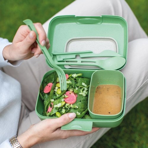 Koziol Bio Circulair Lunchbox & Cutlery Set Candy Ready - Sand