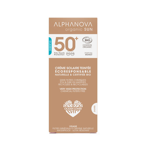 Alphanova Sun Bio Getinte Zonnebrandcreme Gezicht SPF 50 Doree (Medium)