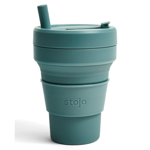 Stojo Foldable Silicone Coffee Cup 470ml - Eucalyptus Stojo Foldable Silicone Coffee Cup 470ml - Eucalyptus