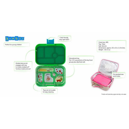 Yumbox Panino Bento Lunchbox 4 Compartments - Matcha Green / Race Cars