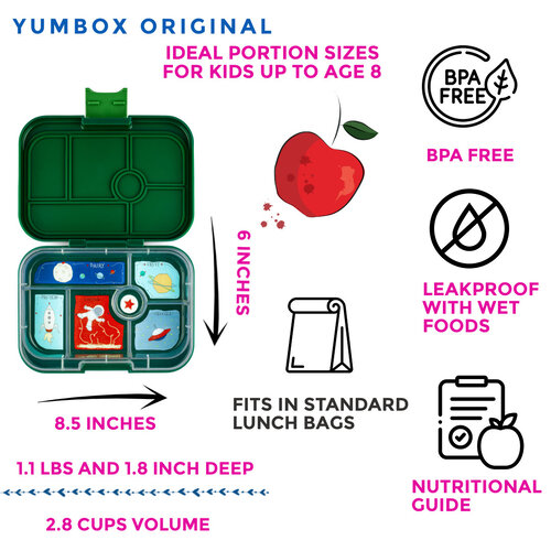 Yumbox Original Bento Lunch Box 6 Compartments - Matcha Green / Funny Monsters