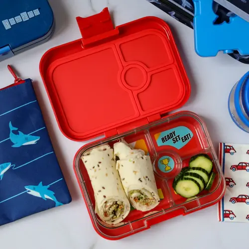 Yumbox Panino Bento Lunchbox 4 Compartments - Roar Red / Race Cars