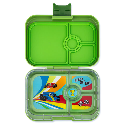 Yumbox Panino Bento Lunchbox 4 Compartments - Matcha Green / Race Cars