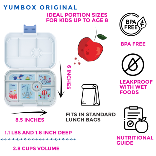 Yumbox Original Bento Lunch Box 6 Compartments - Hazy Gray / Paris