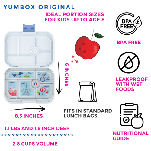 Yumbox Original Bento Lunch Box mit 6 Fächern - Hazy Gray / Paris