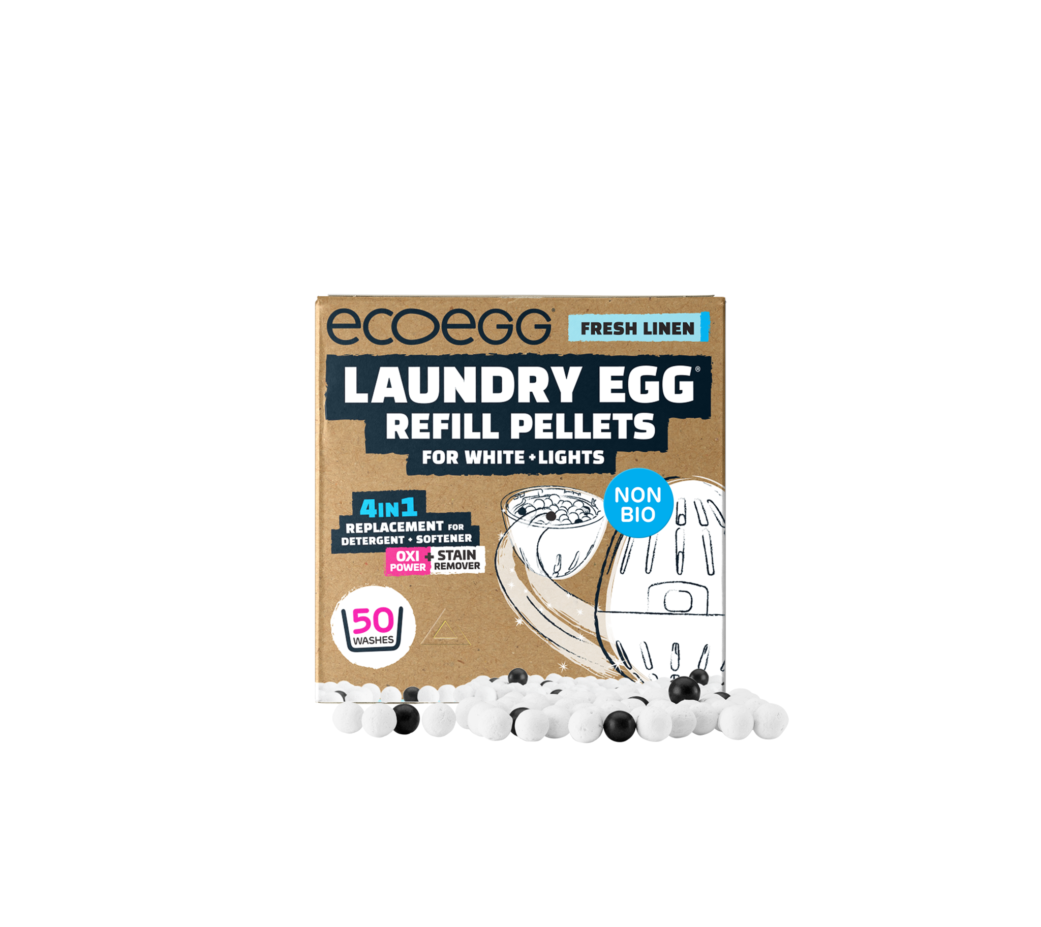 Eco Egg Refill Wasbal 50 Washes Witte Was Fresh Linen Bewust Puur