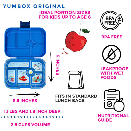 Yumbox Original Bento Lunchbox 6 Compartments - Surf Blue/Race Cars