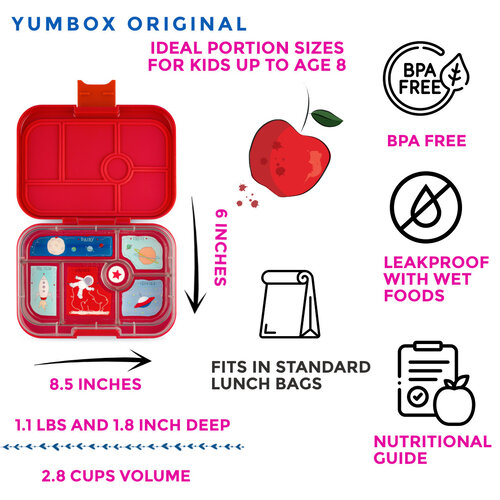 Yumbox Original Bento Lunchbox mit 6 Fächern - Roar Red/Race Cars