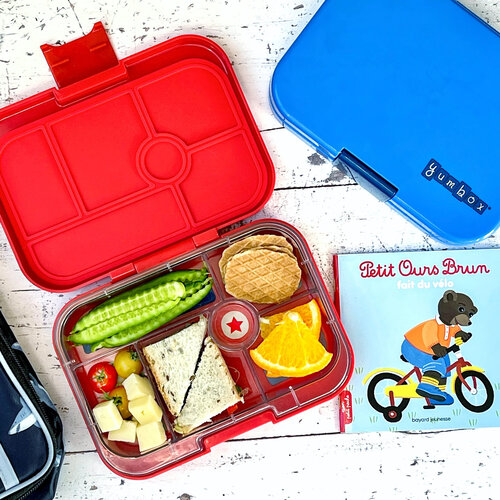 Yumbox Original Bento Lunchbox mit 6 Fächern - Roar Red/Race Cars