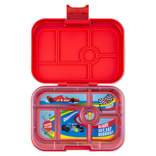 Yumbox Original Bento Lunchbox mit 6 Fächern - Roar Red/Race Cars