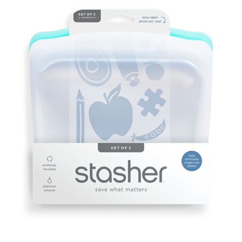 Stasher Herbruikbare Siliconen Zak Medium - Set van 2 Clear/Aqua