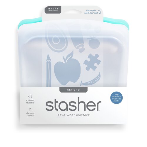 Stasher Reusable Silicone Bag Medium - Set of 2 Clear/Aqua