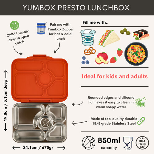 Yumbox Presto	RVS Lekvrije Bento Box - Tango Orange