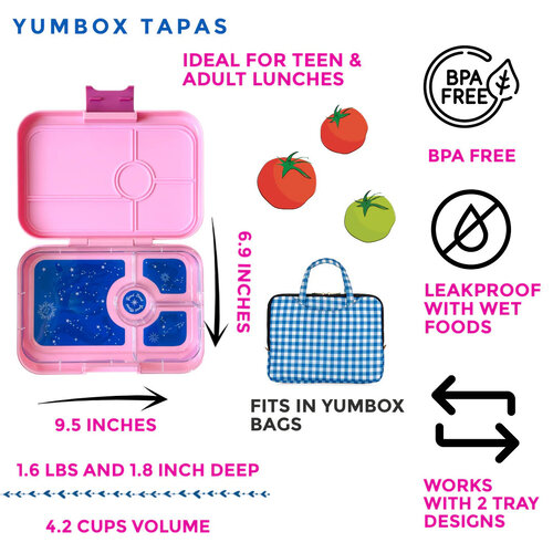 Yumbox Tapas XL Lunchbox mit 4 Fächern - Capri Pink/Rainbow