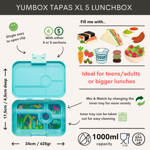 Yumbox Tapas XL Lunchbox 5 Compartments - Antibes Blue/Jungle