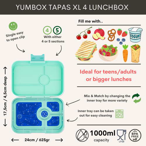Yumbox Tapas XL Lunchbox mit 4 Fächern - Bali Aqua/Zodiac
