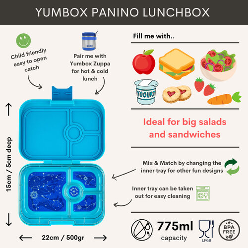 Yumbox Panino Bento Lunchbox mit 4 Fächern - Malibu Purple/Unicorn