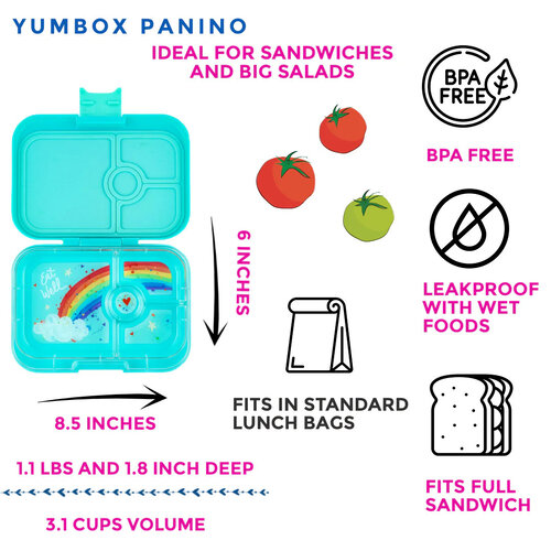 Yumbox Panino Bento Lunchbox mit 4 Fächern - Misty Aqua/Rainbow